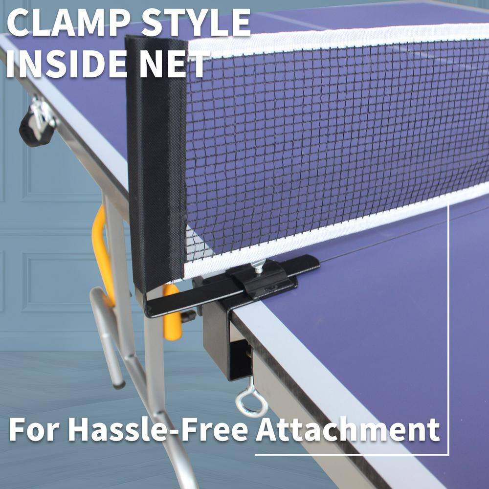 8ft Foldable Blue Table Tennis Set with Net and Paddles