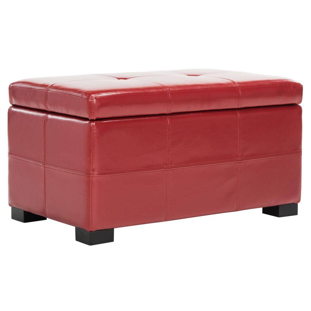 Transitional Red Faux Leather Tufted Storage Ottoman