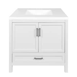 Salerno 37 in. W x 22 in. D x 36 in . H Bath Vanity in White with Cultured Marble Vanity Top in White