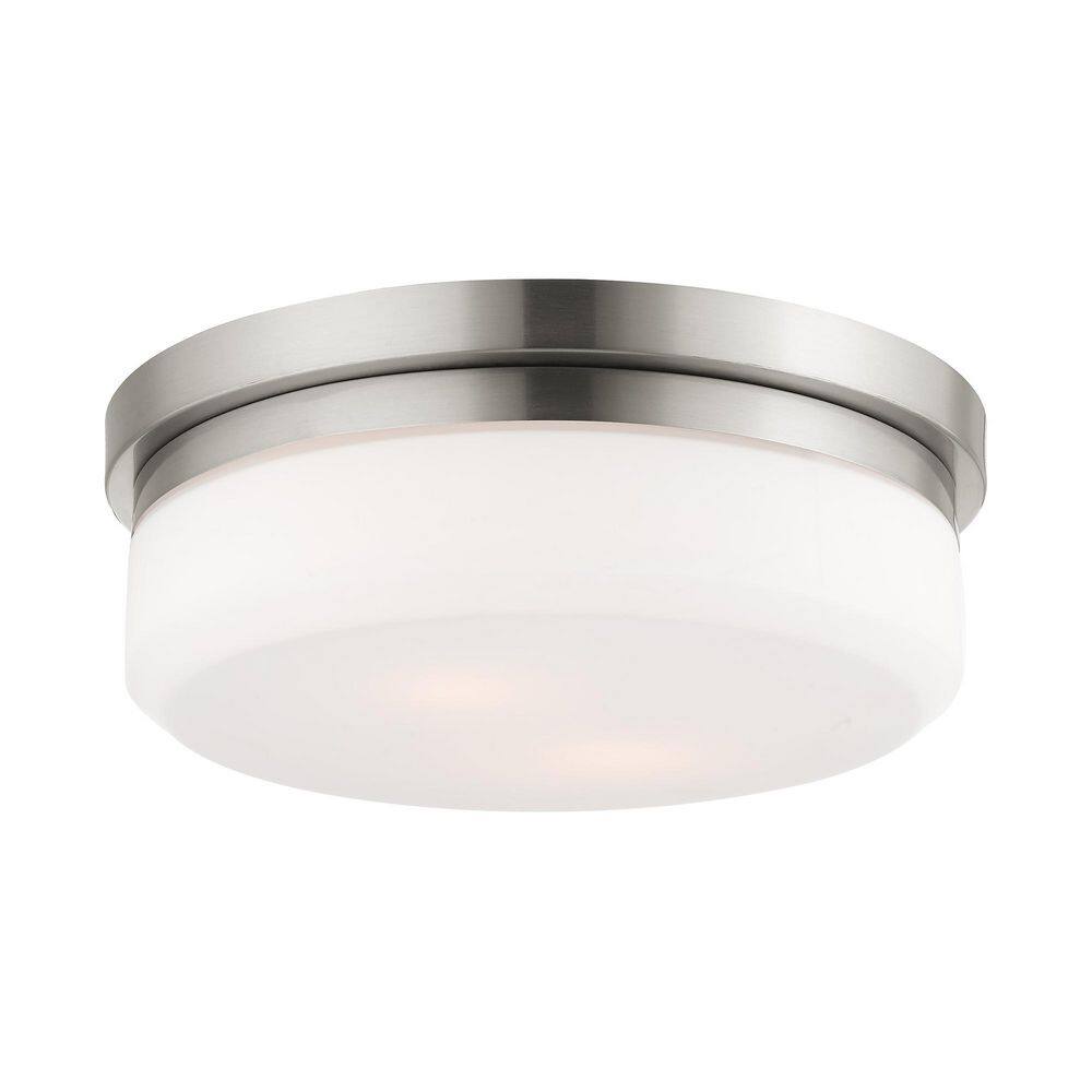 Brushed Nickel 2-Light Flush Mount with Satin Glass