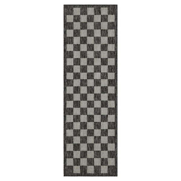 Daisy Black and Ivory 2 ft. x 8 ft. Indoor/Outdoor Area Rug