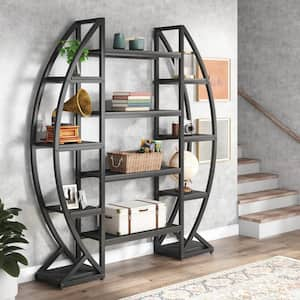 Eulas 69.48 in. Tall Black Wood Triple Wide 12-Shelf Etagere Bookcase, Industrial Bookshelf with Storage for Living Room