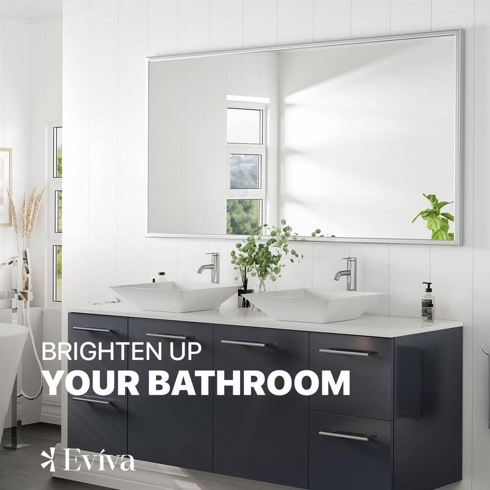 Large Rectangular Chrome Metal Frame Bathroom Vanity Mirror