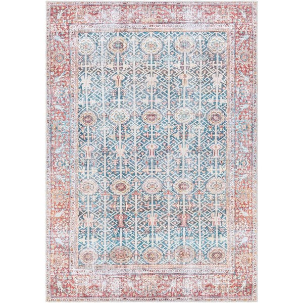 Livabliss Leo Red 7 ft. x 9 ft. Traditional Indoor Machine-Washable Area Rug