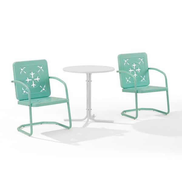 CROSLEY FURNITURE Azalea Aqua Metal Round Outdoor Bistro Set