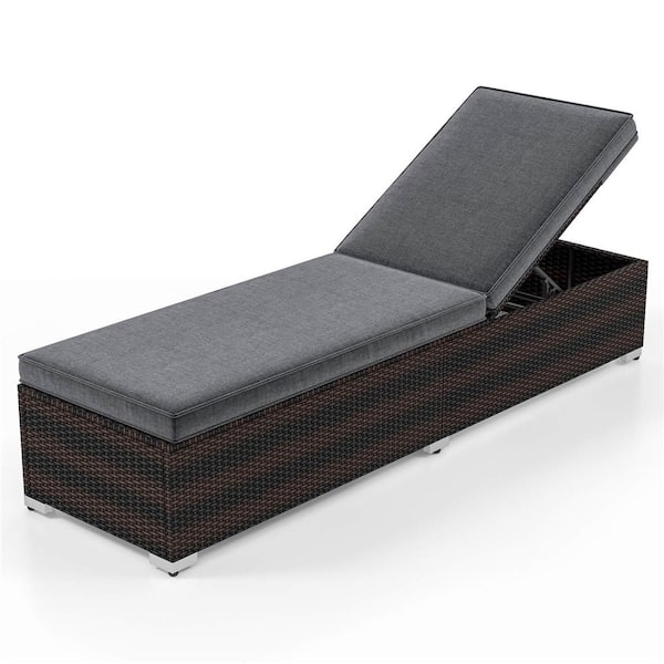 Costway 2 PCS Grey Metal Reclining Beach Chair with All-Weather HDPE Seat and Back Heavy-Duty Metal Support