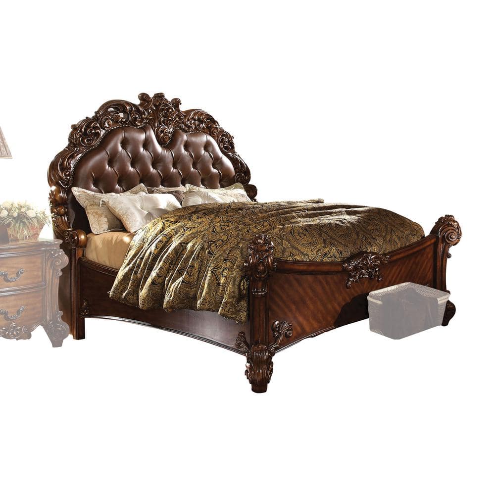 Chantelle Queen Bed with Tufted Faux Leather Headboard in Rose Gold and White