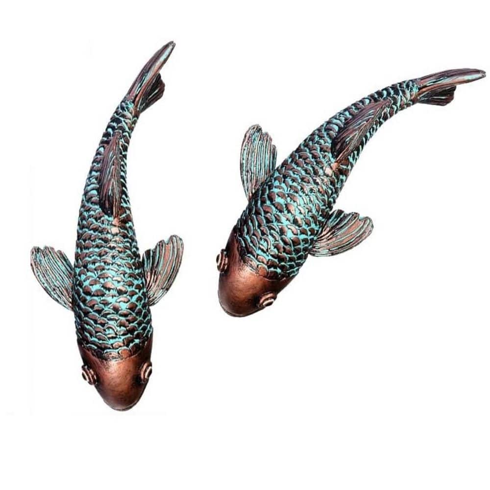 Set of 2 Antique Koi Fish Statue, Outdoor Garden Sculpture for
