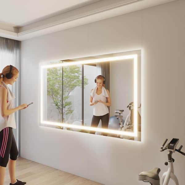 84 in. W x 48 in. H Rectangular Frameless LED Light Anti-Fog Bathroom Wall Mirror with Backlit and Front Light