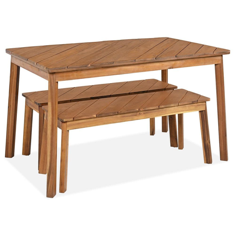 GO Diagonal Grain Series Acacia Wood 3-Piece Outdoor & Indoor