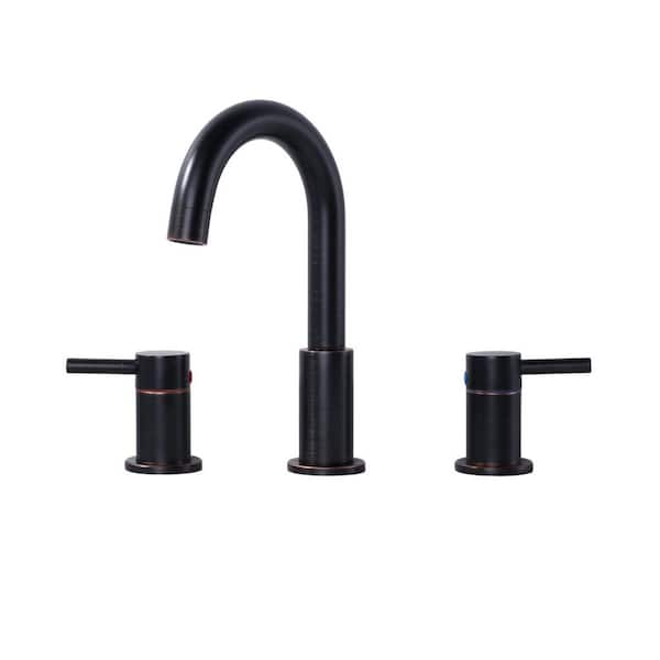 8 in. Widespread Double Handle Bathroom Faucet with Swivel Spout, Pop Up Drain and Supply Lines in Oil Rubbed Bronze