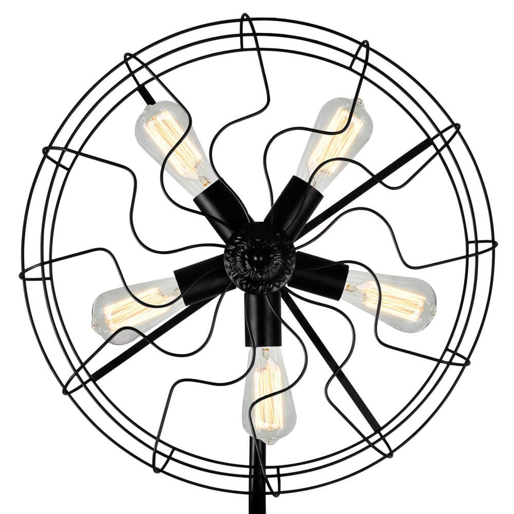 Edison Multi-Head 68" Industrial Fan Floor Lamp in Black