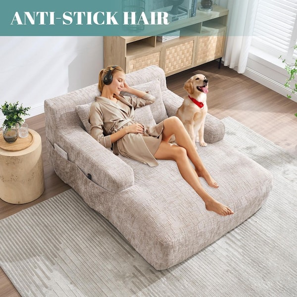HOMEFUN Modern khaki Chenille Upholstery Oversized Chaise Lounge