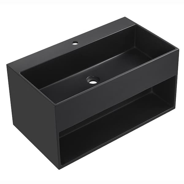 SERENE VALLEY 32 in. Wall-Mount Bathroom Solid Surface Vanity with Storage Space in Matte Black