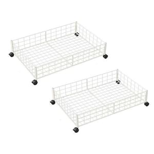 Under Bed Storage Container in White with Wheels (Set of 2) (6.22 in. H x 15.7 in. W x 23.6 in. D)