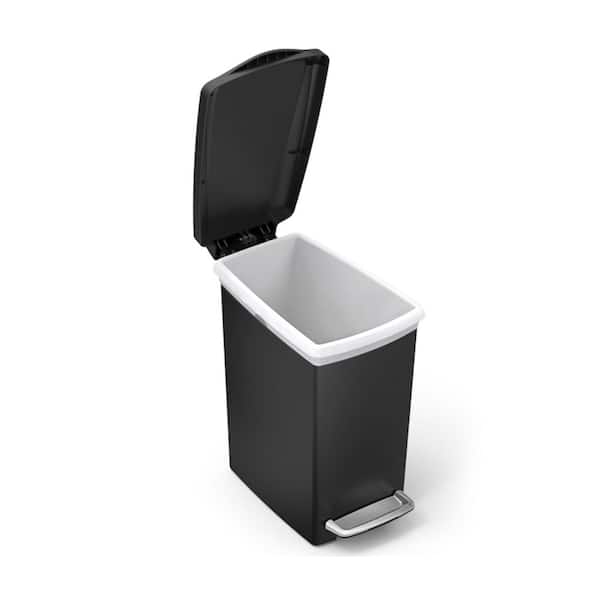 10L Slim Step Bathroom Trash Can, Black Plastic