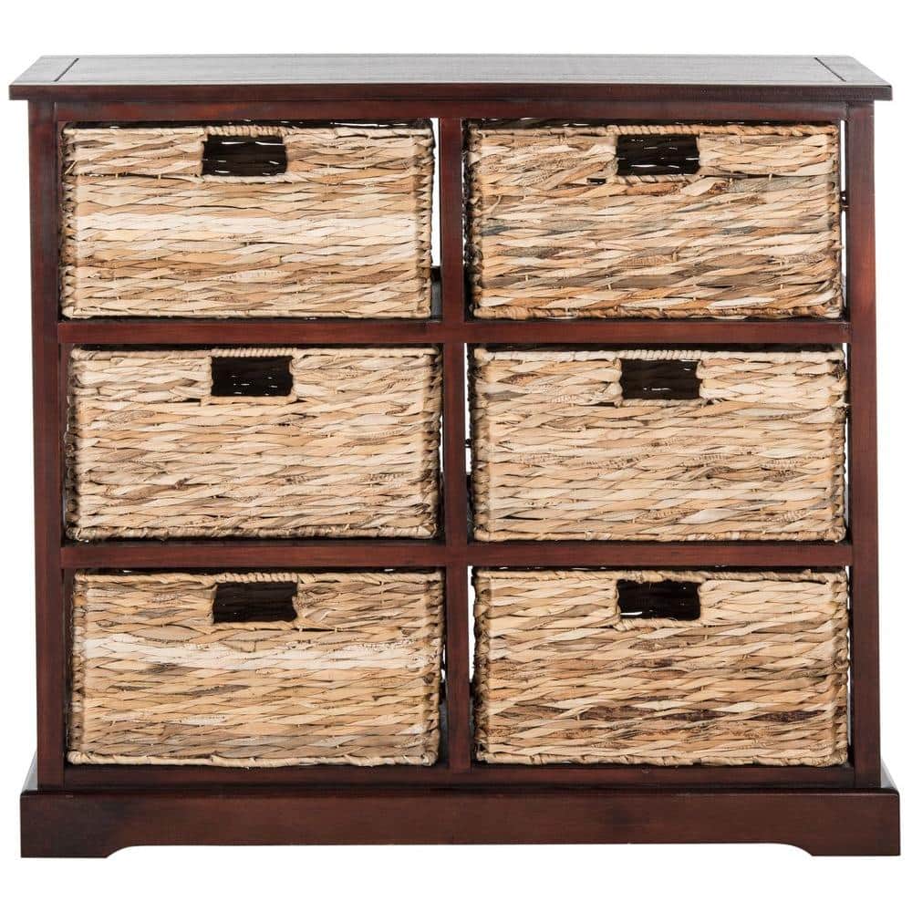 Cherry Pine 6-Basket Wicker Storage Chest