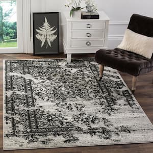 Adirondack Silver/Black Doormat 3 ft. x 5 ft. Border Floral Area Rug