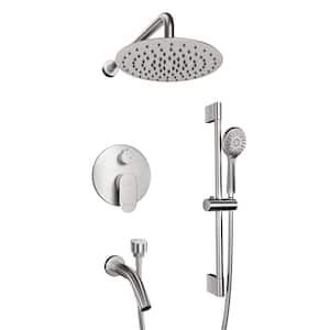Retro Series 3-Spray Patterns with 1.8 GPM 9 in. Rain Wall Mount Dual Shower Heads with Handheld and Spout in Nickel