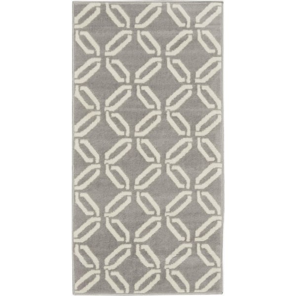2' X 4' Gray and Ivory Trellis Area Rug