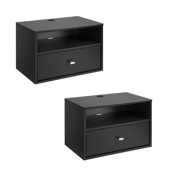 Hanging 2Piece Black 1Drawer Nightstand Bedroom Set BRBW14022M