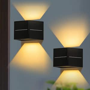 3.75 in. Black Dusk to Dawn LED Solar Outdoor Wall Lantern Sconce with Adjustable Light Directions(2-Pack)