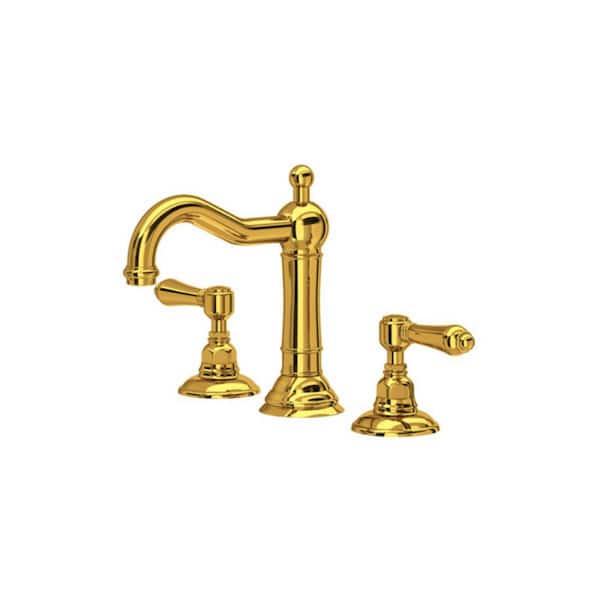 ROHL Acqui 8 in. Widespread Double Handle Bathroom Faucet in Unlacquered Brass