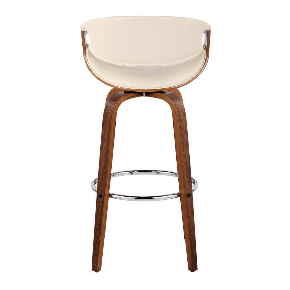 Cream Swivel Walnut and Chrome Bar Stools Set of 2