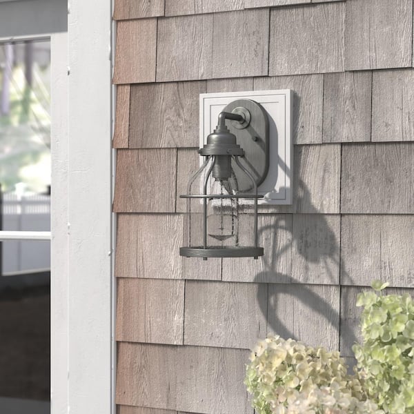 Brensten 11.75 in. Weathered Iron 1-Light Outdoor Line Voltage Wall Sconce with No Bulb Included