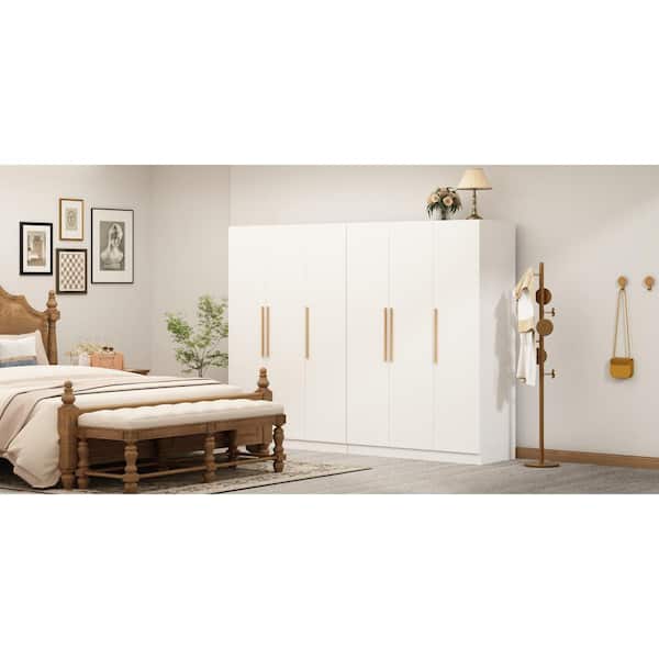 Kids Low-Profile Wardrobe With Hanging Rod & Drawers - White MDF Children's Closet, Easy Reach Design