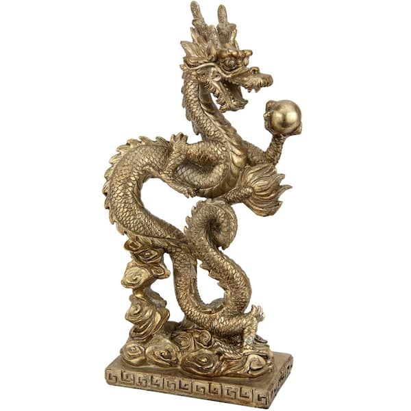 Oriental Furniture Oriental Furniture 12 in. Standing Long Dragon Decorative Statue