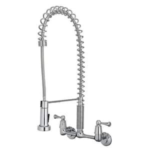 2-Handle Wall-Mount Pull-Down Sprayer Kitchen Faucet in Chrome