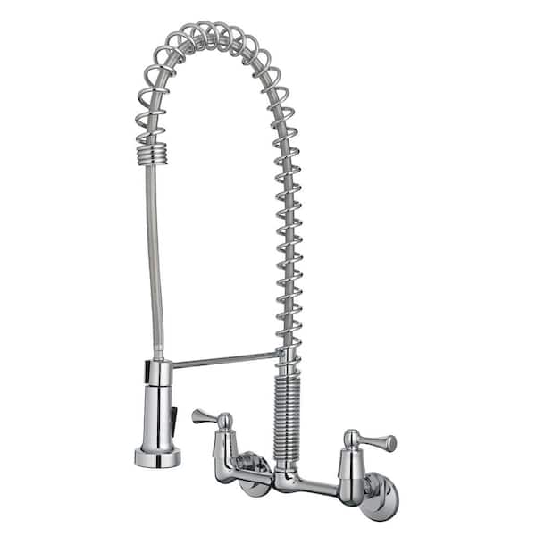 Tosca 2-Handle Wall-Mount Pull-Down Sprayer Kitchen Faucet in Chrome
