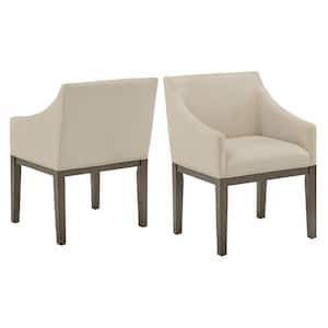 Beige Weathered Grey Finish Fabric Slope Arm Dining Chair Set Of 2