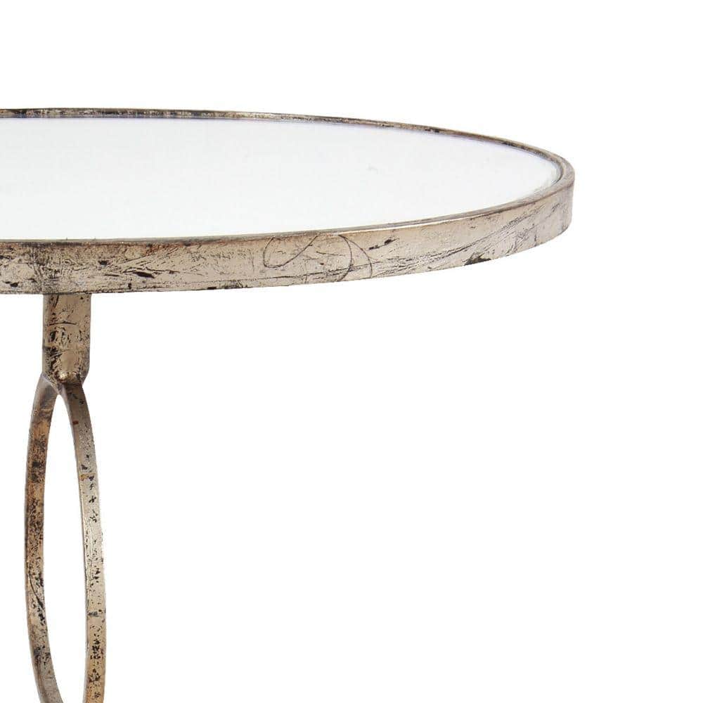 Elysian 28" Round Mirrored Top Accent Table with Rustic Gold Metal Base
