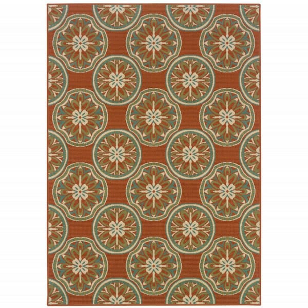 HomeRoots Brown, Ivory 2 ft. x 4 ft. Loomed Floral Polypropylene Rectangle Indoor/Outdoor Area Rug