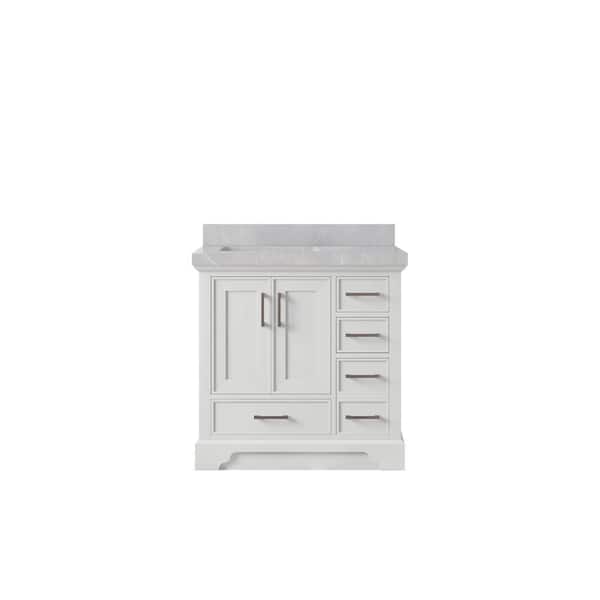 Willow Collections Charlotte 36 in. Single Sink Freestanding White Bath Vanity with Pearl Light Gray Qt. Top Unassembled