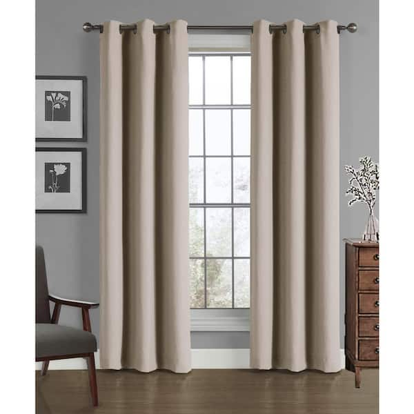 Harper Lane Crushed Tan Solid Microfiber 40 in. W x 84 in. L Grommet Room Darkening Curtain