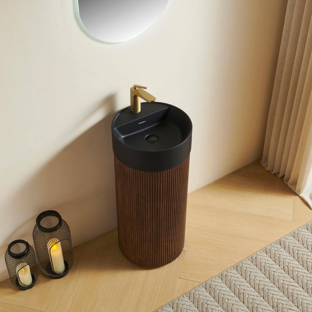 "16"" Freestanding Cylindrical Cabinet,Black Round Solid Surface Basin, Walnut Woodgrain(Pre-assembled)" price history on PriceWatchPro