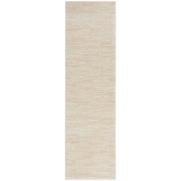 Essentials 2 ft. x 10 ft. Ivory Beige Kitchen Runner Solid Indoor/Outdoor Rug