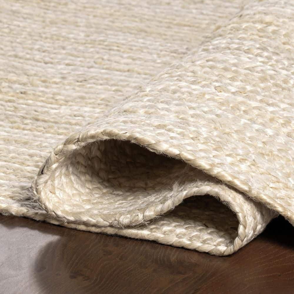 Handmade Off-White Braided Jute Rectangular Area Rug