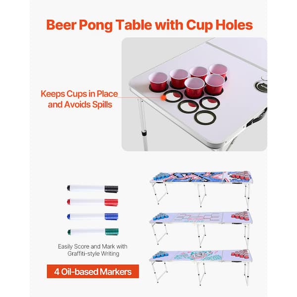 VEVOR 8 Foot Portable Beer Pong Table, Folding Tailgate