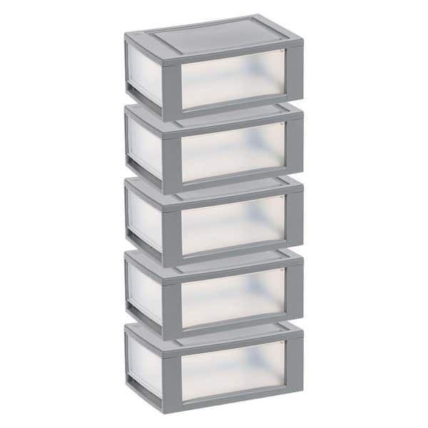 1 Drawer Gray Stackable Storage Unit (8.50 in. W x 5.38 in. H) (5-Pack)