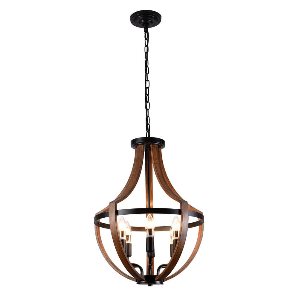 aiwen 6-Light Rustic Style Wood Black Grain Pendant Light aiwen 6-Light Rustic Style Wood Black Grain Pendant Light