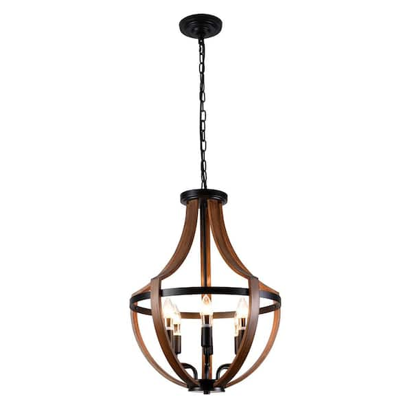 aiwen 6-Light Rustic Style Wood Black Grain Pendant Light Luxury Farmhouse Island Chandelier