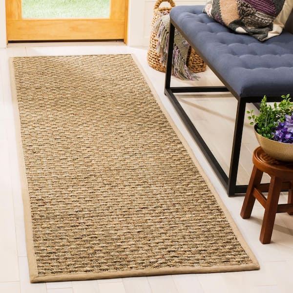 Natural Fiber Tan/Beige 3 ft. x 8 ft. Border Runner Rug