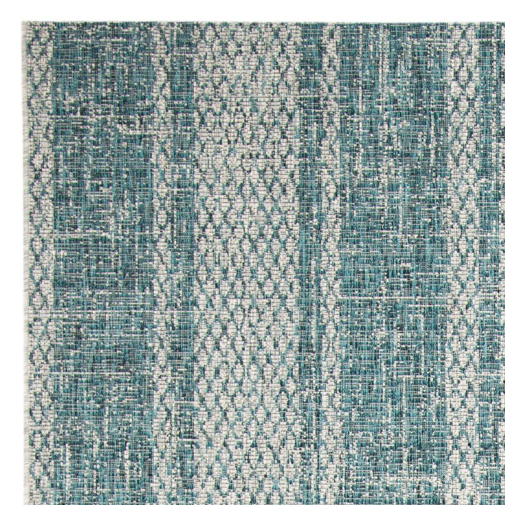 Light Gray and Teal Striped Outdoor Area Rug