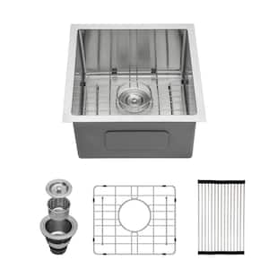 17 in. Undermount Single Bowl 16-Gauge Brushed Nickel Stainless Steel Kitchen Sink with Bottom Grids