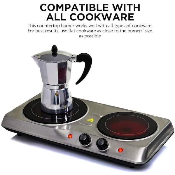 Cooktop Double Burner Infrared Electric Hot Plate Cooker 2 Ceramic Glass Burners
