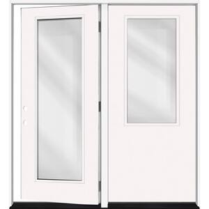 Legacy 72 in. x 80 in. RHIS 2/3 Clear Glass White Primed Fiberglass Double Prehung Center Hinged Patio Door